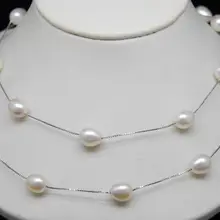 Натуральный белый жемчуг AAA+ 8-9 мм риса жемчужина 3" Длинные Цепочки и ожерелья цепь