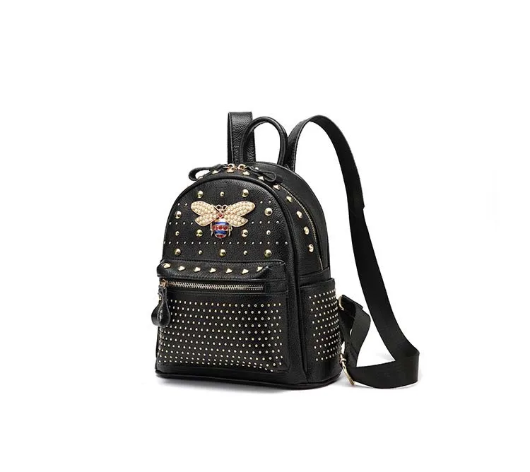 ALNEED рюкзак для женщин модный рюкзак с заклепками из натуральной кожи, рюкзаки с пчелами, сумки для девушек, Повседневная роскошная сумка для книг