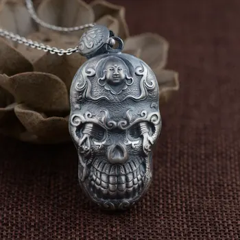 

FNJ 925 Silver Buddha Pendant New Fashion Punk Skull 100% Pure S990 Solid Thai Silver Pendants for Women Men Jewelry Making