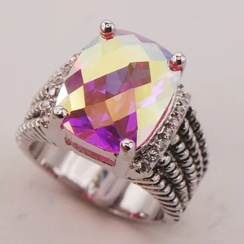 

Rose Rainbow Crystal Zircon Women 925 Sterling Silver Ring F784 Size 6 7 8 9 10