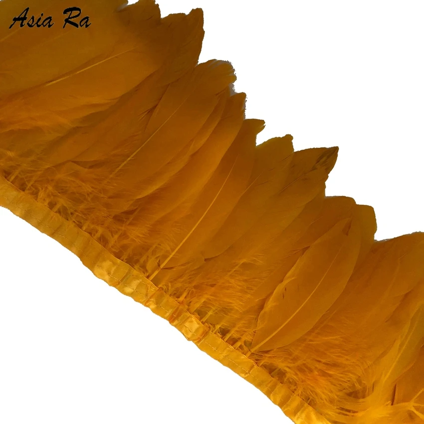 

Wholesale Goose Feather Trims 10 meters/Lot Dyed Gold Yellow Geese Feather Ribbons 15-18cm Fringes Cloth Belt DIY Decorative