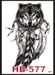 1 шт., горячая распродажа, Черный волк с пером, Ловец снов, кошка, сова, крутые, красивые, на руку, Большие Татуировки, водонепроницаемые, Временные татуировки, наклейки 21*15 см - Цвет: HB577