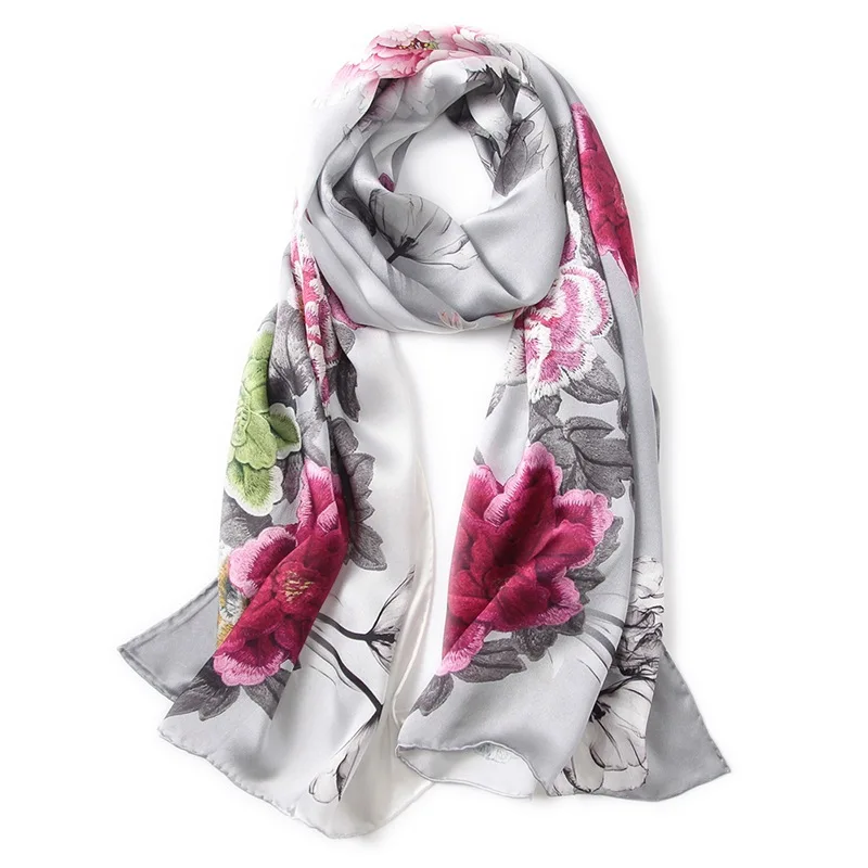 Butterfly Print Silk Scarf Spring Pure Silk Scarf Shawl Hand-rolled Edges Natural Silk Scarf Women Fashion Scarves Wraps - Цвет: 3