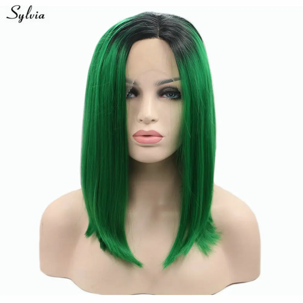 Sylvia Для женщин Косплэй вечерние синтетические короткие прямые темно-зеленый Боб волос Синтетические волосы на кружеве парики для леди на