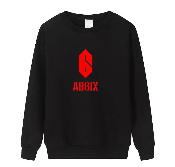 

Kpop ab6ix logo printing o neck pullover thin sweatshirt for fans supportive unisex ab6ix loose hoodies 4 colors