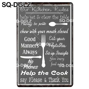 

[SQ-DGLZ] New Our Kitchen Rules Help The Cook Tin Sign Wall Decor Kitchen Metal Crafts Painting Plaques Bathroom Rule Art Poster