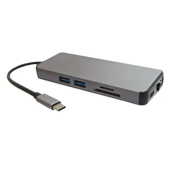 

Type C to hdmi（4K)/VGA/RJ45 Gigabit/2*USB3.0/SD/TF HUB for Mac Book S-1609 gray
