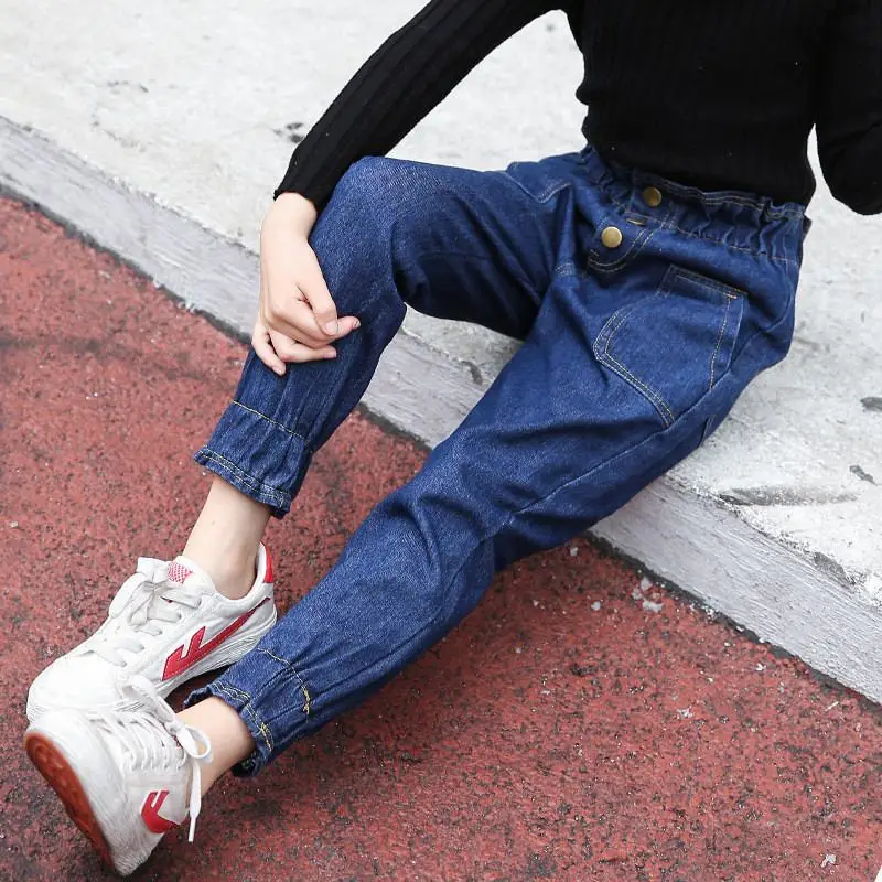 Зимние джинсовые штаны с завышенной талией для девочек-подростков Детские эластичные утолщенные теплые джинсы, леггинсы детские повседневные брюки Q52