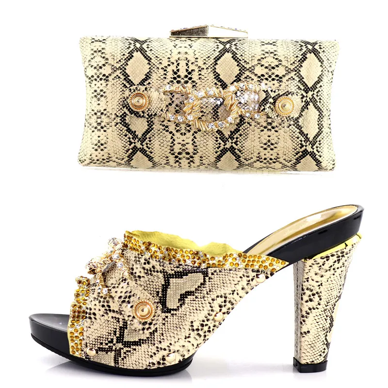 

Fashion gold shoes and bag matching set for african lace fabric aso ebi party high heel 4.5 inches quality shoes bag SB8138-8