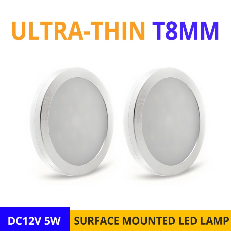 

12pcs/lot Ultrathin 5W LED Spot Light Ceiling Surface Mounted T8MM DC12V Small Panel Lamps for Kitchen Showcase Display Cabinets