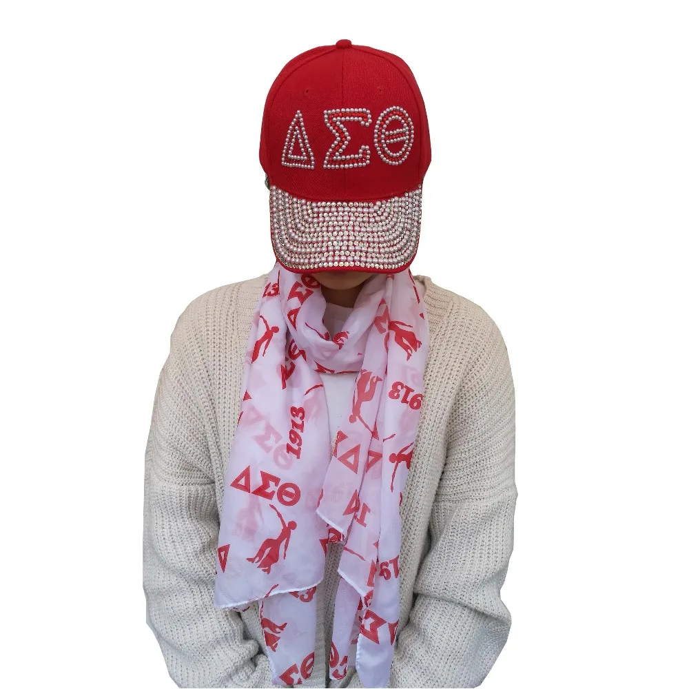 

Drop Shopping DST Sorority 1913 greek letter Fortitude Scarf Custom Baseball Cap Hat Rhinestone Delta Sigma Theta Hat Scarves