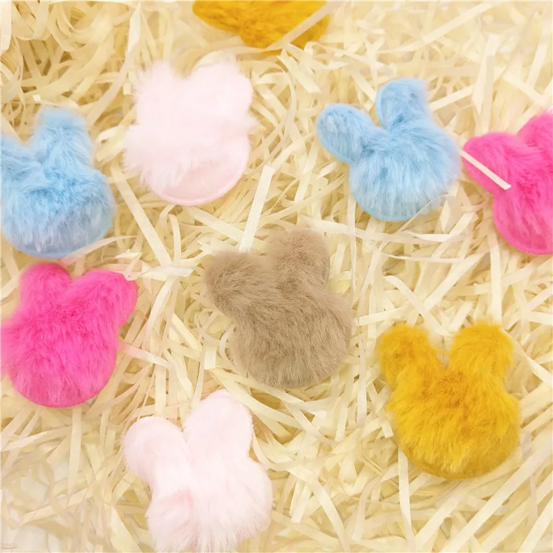 50pcs Plush Patches Rabbit Hair Embellishment Rabbit Head Appliques for Clothing Craft Sewing Supplies DIY Hair Clips Ornament