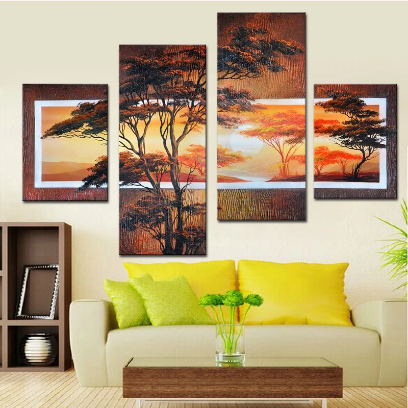 Modern Exquisite Decorative Pictures for Wall Hand Painted Oil Paintings Art and Craft Bedroom Decor Marvelous 4 Pieces Set | Дом и сад