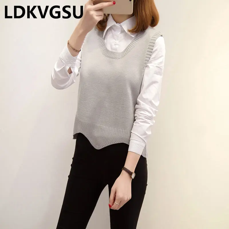 Sweater Vest Female Spring Autumn New Korean Students Large Size Was Thin Women Round Neck Hooded Knit Vest Is1617