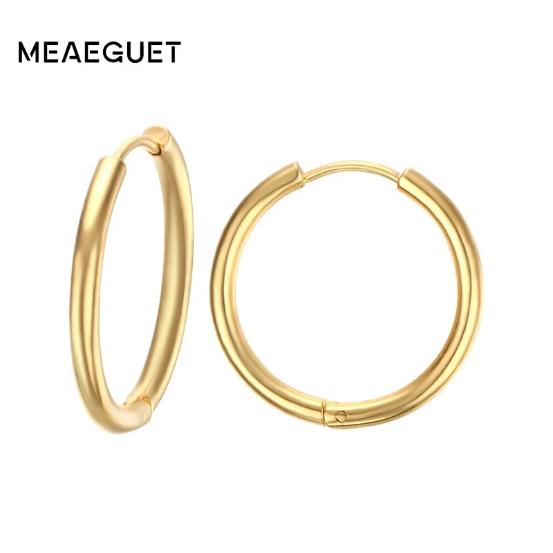 Meaeguet Trendy Silver Rose Gold Black Tone Stainless Steel Hoop Earrings Round Loop Earring For Women 25mm/20mm/11mm - Image 2
