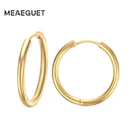 Meaeguet Trendy silver color Rose Gold Black Tone Stainless Steel Hoop Earrings Round Loop Earring For Women 25mm/20mm/11mm 2