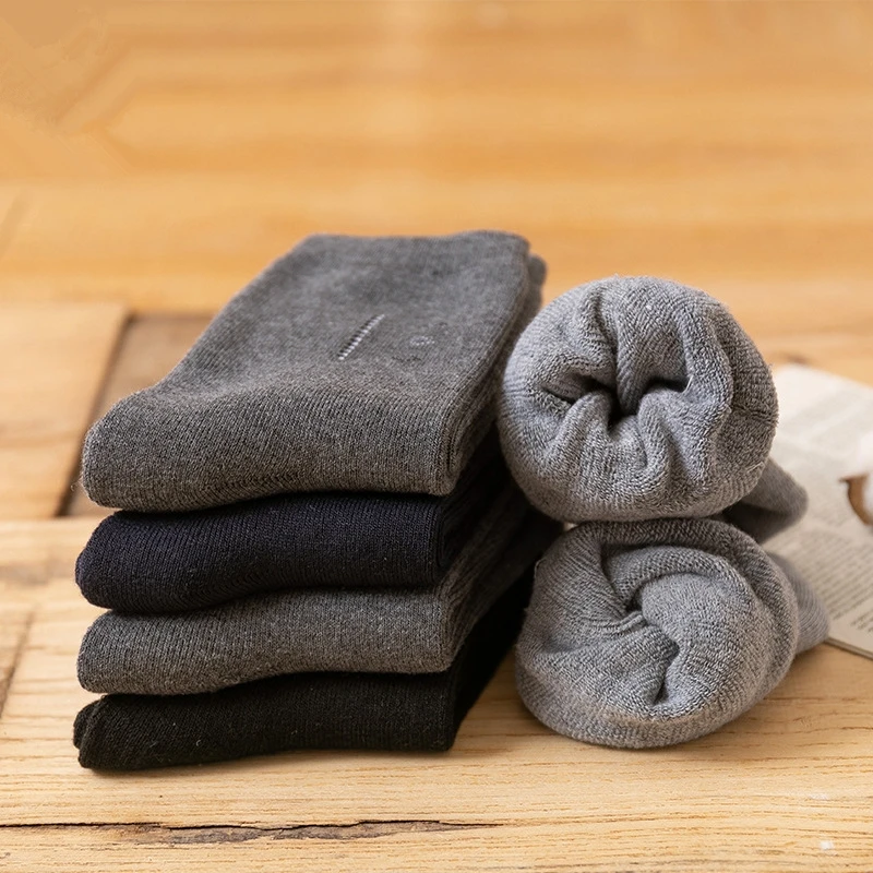 

5pairs / Lot Winter Men Thick Fleece Socks Cotton High Quality Casual Business Dress Crew Socks Breatheable Man Warm Sock