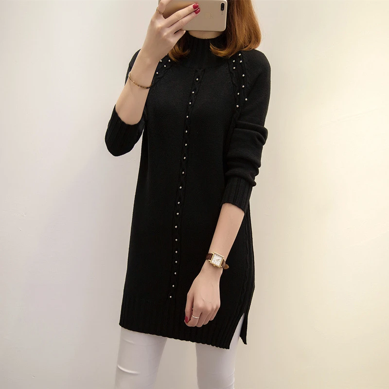 

Spring Autumn Women Sweater Pullover Basic Solid Color Elastic Turtleneck Knitwear Female Jumper Long Sleeve Tricot Tops H186
