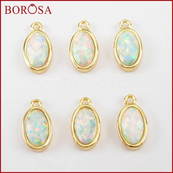 

BOROSA 10pcs Oval Shape Gold Color Bezel White Opal Japanese Opal Faceted Charms Manmade Opal Charms for Pendant Necklace ZG0304