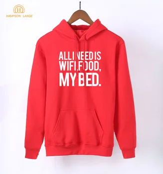 

All I Need Is Wifi ,Food, My Bed Women Funny Hoodies 2020 Spring Autumn Kawaii Sweatshirt Kpop Fleece Hooded Black White Gray
