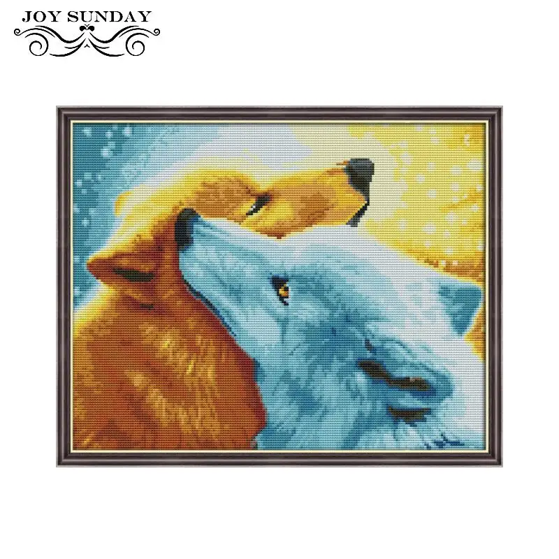 

Joy Sunday Snow Fox Pattern Stamped Cross Stitch Kit,11ct 14ct Printed on Canvas,DMC Embroidery Needlework Set,DIY Home Painting