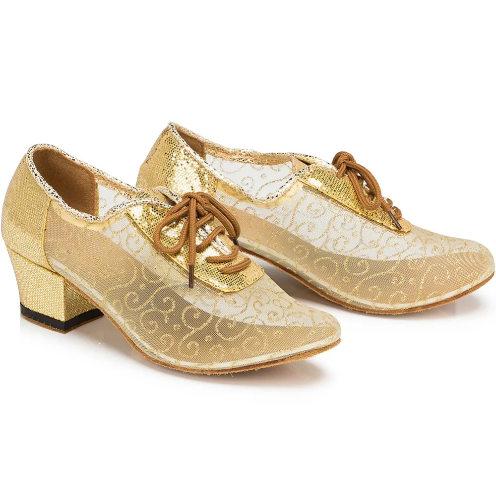 Chaussures marron or Talon Lacent Latine Loslandifen Salle De Or Carré Bal Salsa Danse Femmes Dentelle Respirant Glitter 5 Cm Pompes Noir wfHSq0w