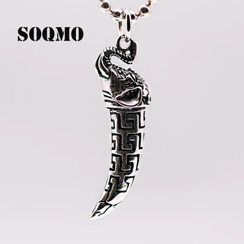 

SOQMO Real Solid Pure 925 Sterling Silver Vintage Gold Color ivory Long Pendant Necklace Punk Retro Spike Men Jewelry SQM124