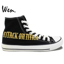 Вэнь ручная роспись обувь дизайн нестандартные кроссовки Атака Титанов аниме высокие мужские женские парусиновые кроссовки подарки на день рождения