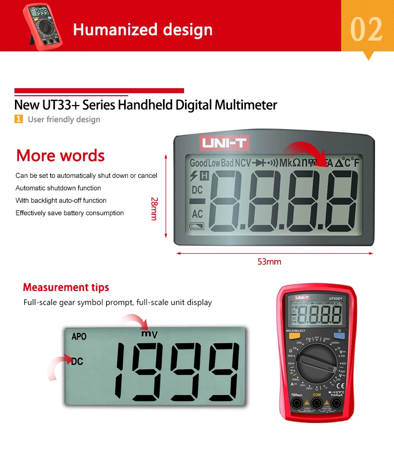 UNI-T UT33C+ цифровой мультиметр Авто Диапазон ладони Размер AC DC Вольтметр Амперметр Сопротивление capatidance тестер