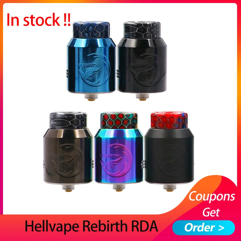 Новейший vape Танк Hellvape ReBirth RDA 24 мм диаметр 6 бак с 810 полимерными наконечниками для