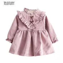 Telotuny Дети маленьких Обувь для девочек осень платье принцессы с длинными рукавами наряды одежда до колена Длина с круглым вырезом s3mar9