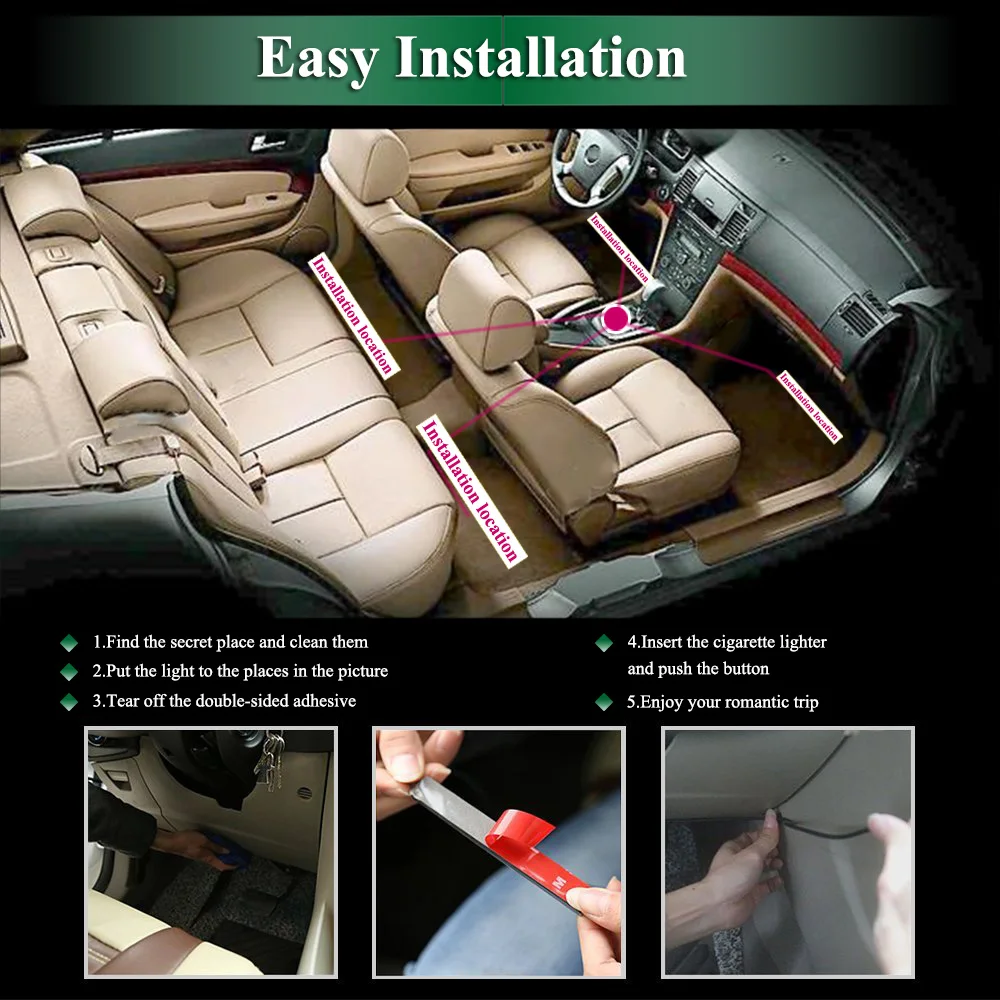 Taitian Rgb 7 Color Led Ambient Light 12v Car Interior Floor