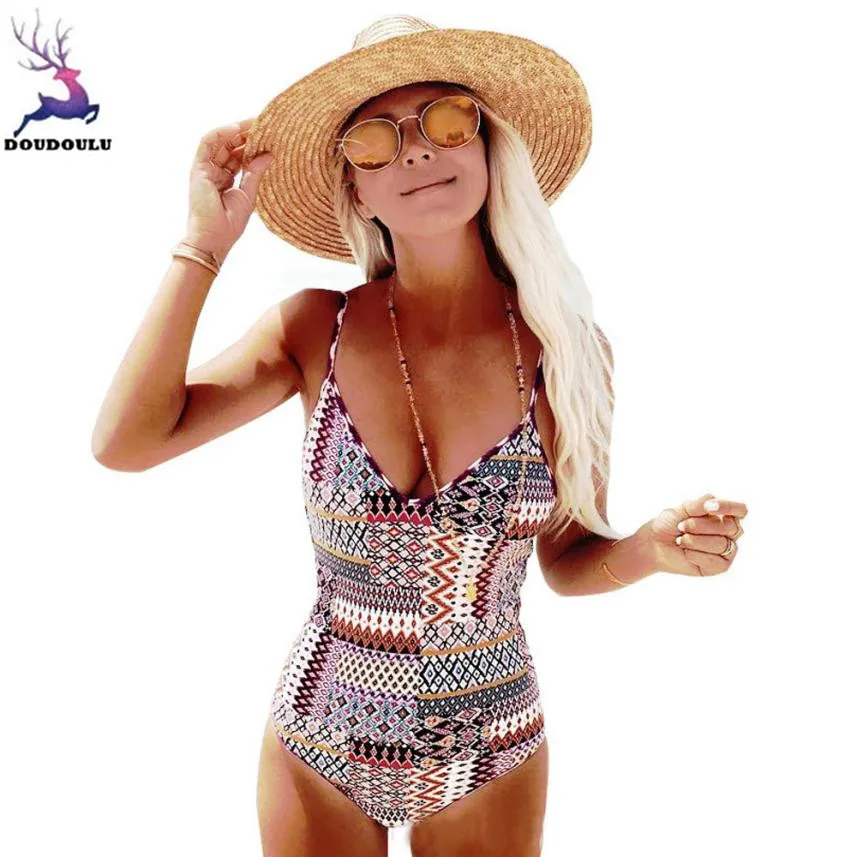 

DOUDOULU V-neck One Piece biquini Padded print Womens Laundry Underwear female Traje maillot Tankini badpakken vrouwen biquini#S