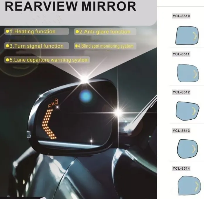 Rearview Mirror Blue Glasses LED Turn Signal with Power Heating For Honda Fit
