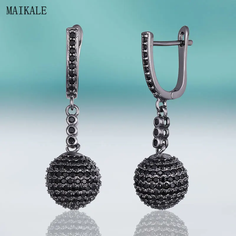 

MAIKALE New Fashion Black Cubic Zirconia Drop Earrings Disco Ball Earings for Women Gold Silver Color Charm Luxury Jewelry Gift