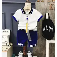 2PCS boys summer clothing set kids fashion letter printed shirt and blue short set baby casual turn down collar short sleeve top