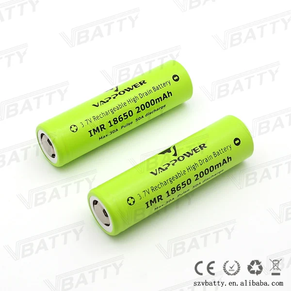 Vappower IMR 18650 2000mah 30A 3,7 V перезаряжаемый литий-ионный аккумулятор с плоским верхом(1 шт