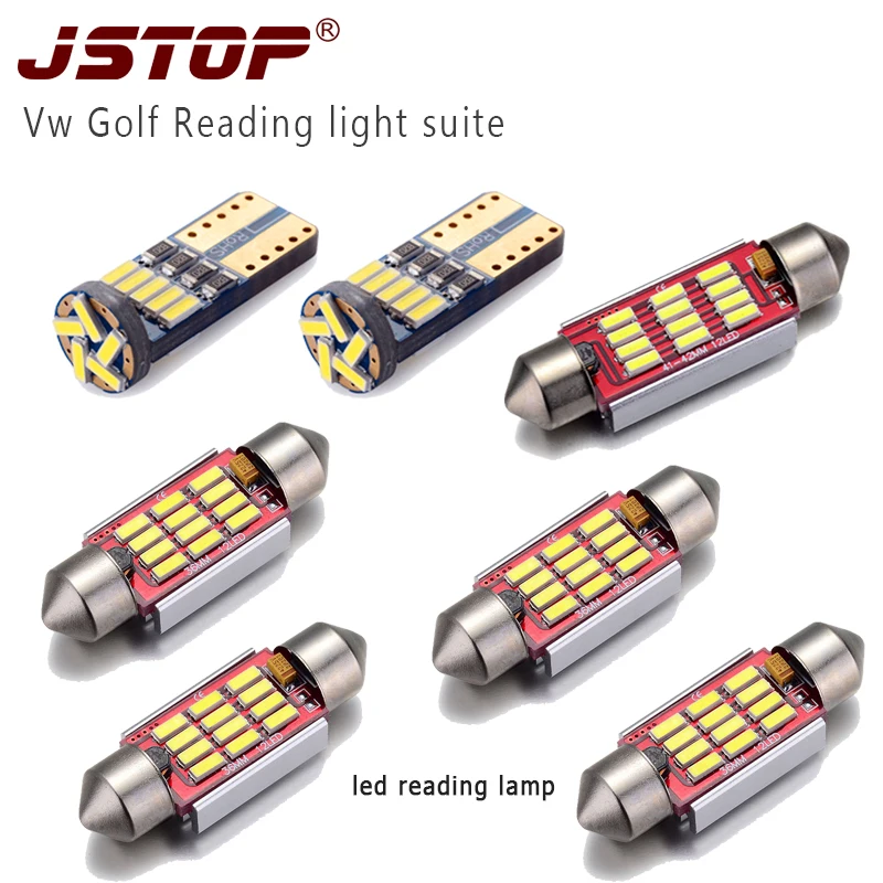 

JSTOP 7pcs/set VW led car T10 W5W Light festoon 39mm bulbs C5W 12VAC 6000k canbus 4014SMD lamp automobile light