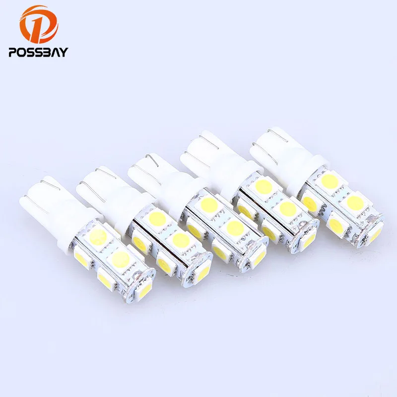 

POSSBAY Car Lighting 9SMD T10 5050 Dome Index Car LED Lamp Bulbs Wedge White Light DC 12V Auto Clearance Interior Lights