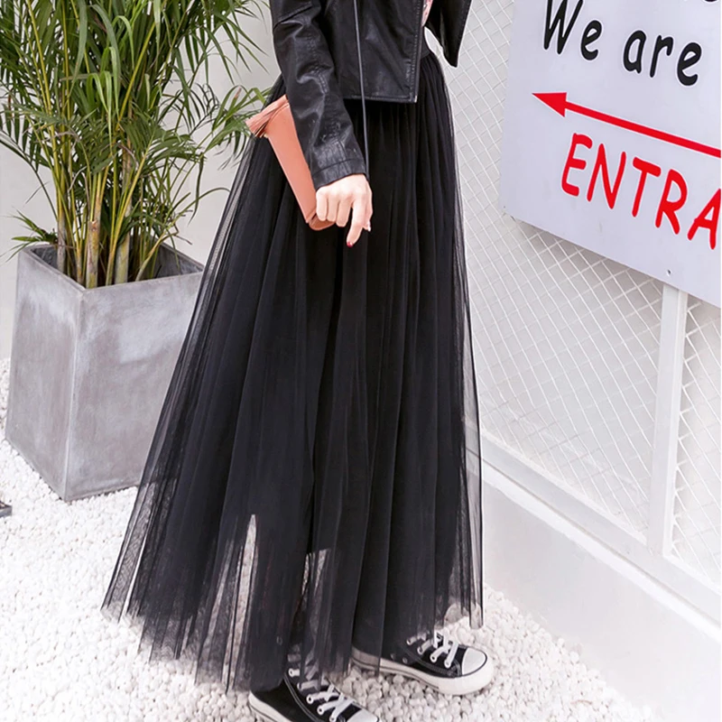 UPPIN New Spring Tulle Skirts Womens Fashion Girls Mesh Tutu Skirt Pleated Long Skirts Midi Skirt Saias Faldas Jupe Femme