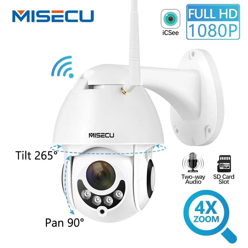 

MISECU 1080P Speed Dome PTZ IP Camera Outdoor Wireless Wifi Smart Camera Pan Tilt 4X Zoom Audio Record IR Network Surveilance