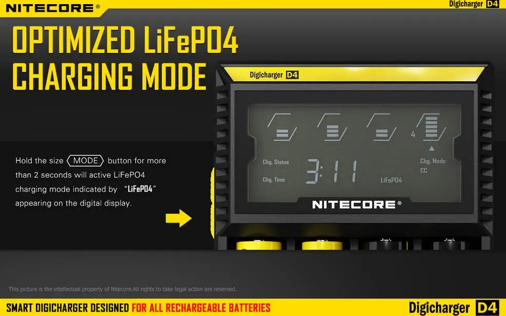 Оригинальное Nitecore D4 зарядное устройство с ЖК-дисплеем интеллектуальное зарядное устройство Li-Ion 18650 14500 16340 26650 AAA AA 12 В