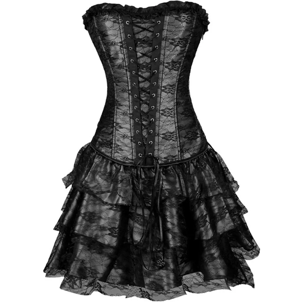 

2019 gothic spring autumn styles Women Sexy dress Burlesque Corset with peplum Mini dress party Costume vestidos de fiesta Hot