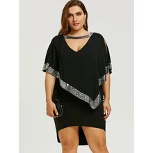 LANGSTAR Новинка весны мода плюс Размеры 5XL блестками Capelet Dress Для женщин пикантные черные сапоги Оболочка За Размеры d вечерние платье Vestido Femme