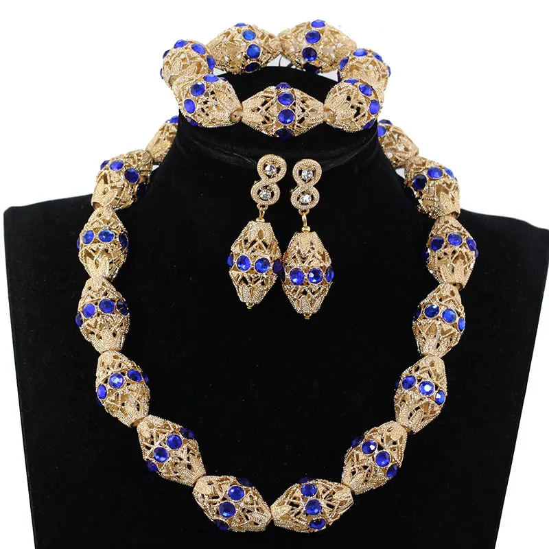 Fashion Royal Blue Rhinestone Beaded Costume Jewelry Sets Quality Dubai