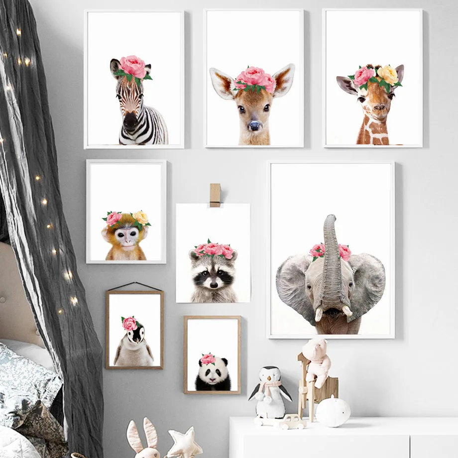 Розовые розы, Зебра, жираф, панда, скандинавские плакаты и принты, настенная живопись на холсте, детская Настенная картина, декор для детской комнаты
