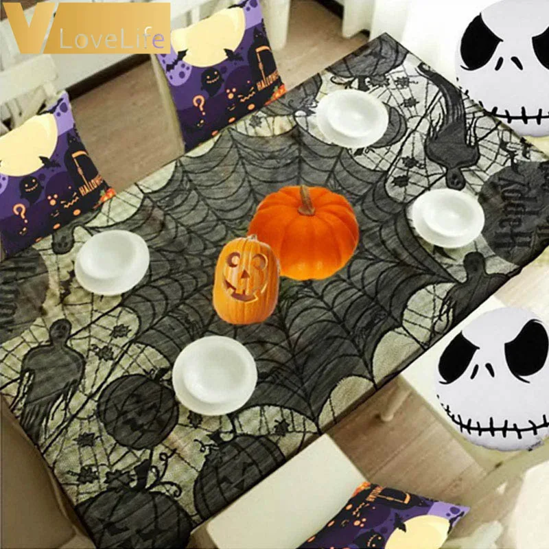 

Halloween Spider Web Tablecloth 155*210cm Ghost Pumpkin Table Cover for Halloween Decoraiton Festive Party Supplies