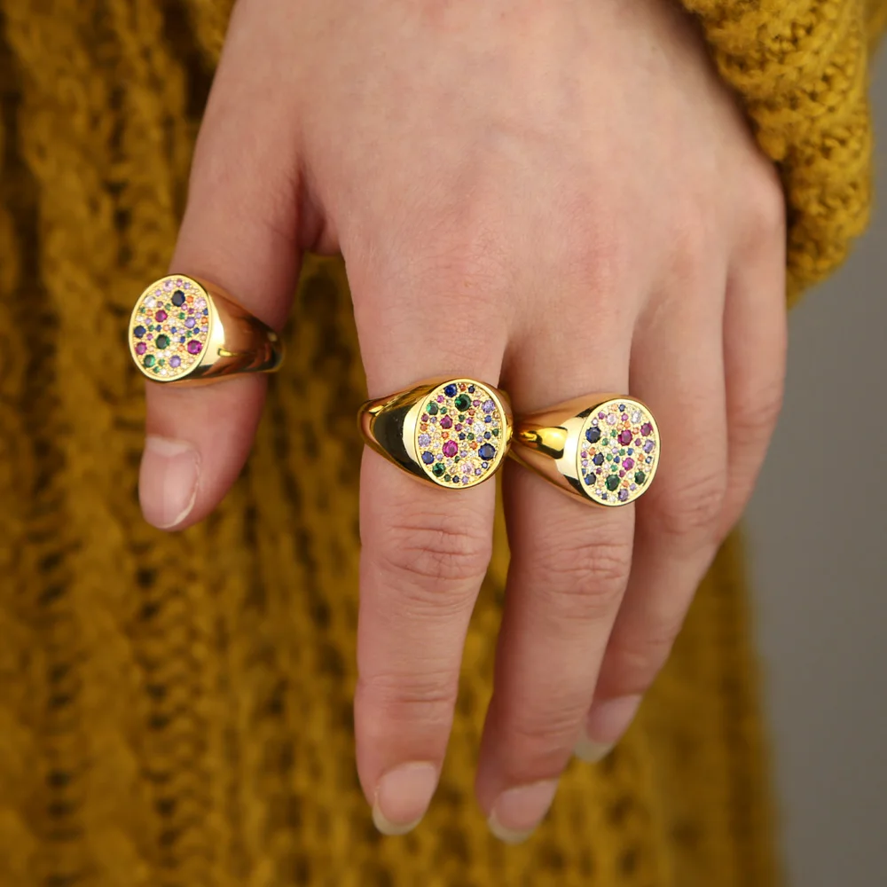 Позолоченное геометрическое многоцветное Радужное CZ обручальное кольцо Размер 5 6 7 8 eurpean женские великолепные трендовые большие кольца на палец
