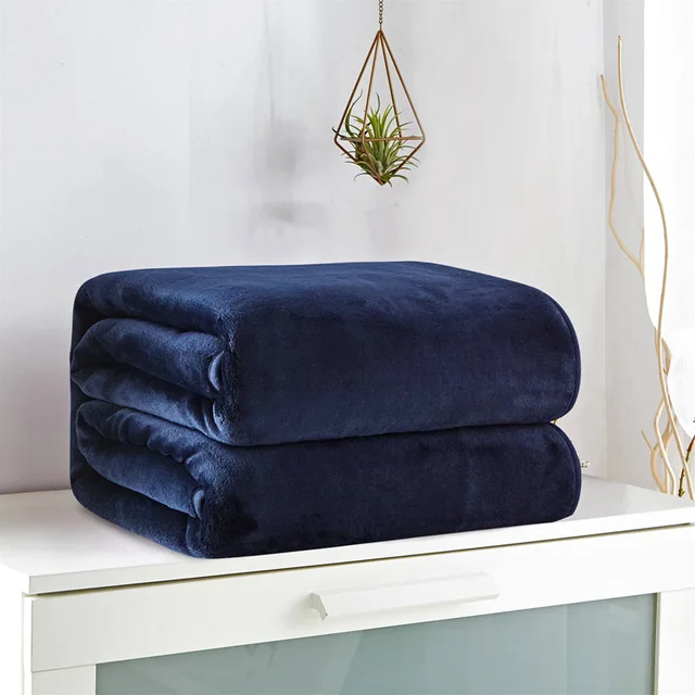 Dark Blue Solid Color Throw Golden Mink Wool Blanket Soft Bedding Bed