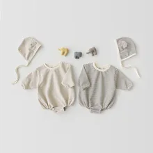 Детский комбинезончик+ милые полоски маленький шапки с ушками Шапки хлопок костюм для скалолазания для маленьких девочек одежда боди для новорожденных детская одежда для близнецов
